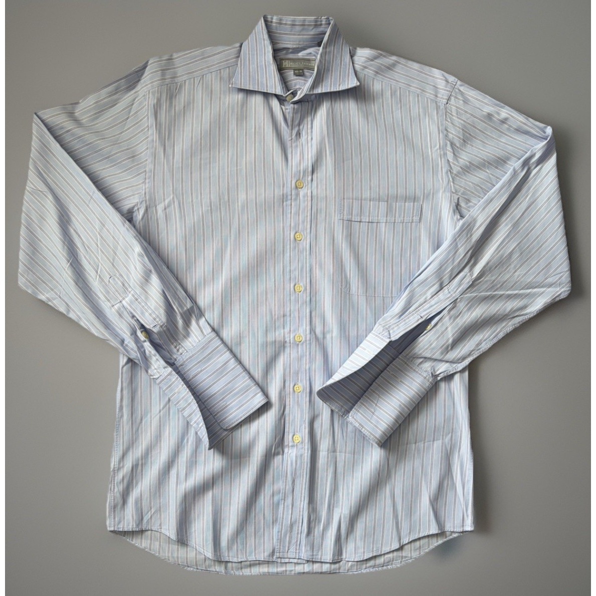 Hickey Freeman Long Sleeve Button Up Shirt Blue Striped 15 1/2 35 Large Jbhs